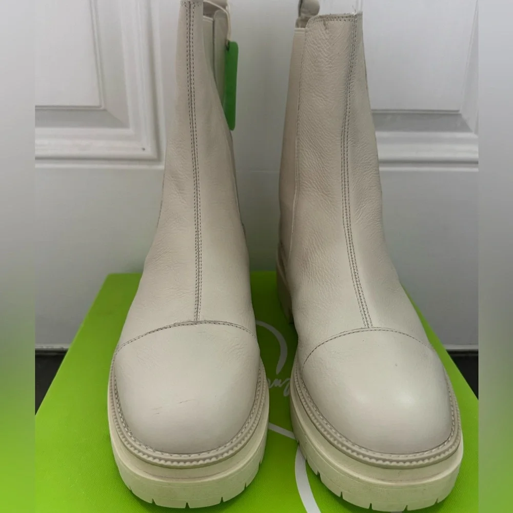 Sam Edelman Wellington Lug Sole Chelsea Boots Size 10‎ Ivory Leather shoes New